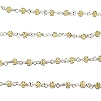 Zircon Lemon 3MM Faceted Rondelle Gemstone Beaded Rosary Chain by Foot For Jewelry Making - 24K Gold Plated Over Silver Handmade Beaded Chain Connectors - Wire Wrapped Bead Chain Necklaces