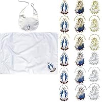 Baby Baptism White Swaddle Blankets & Bib Set Embroidery Holy Virgin Mary & Pope