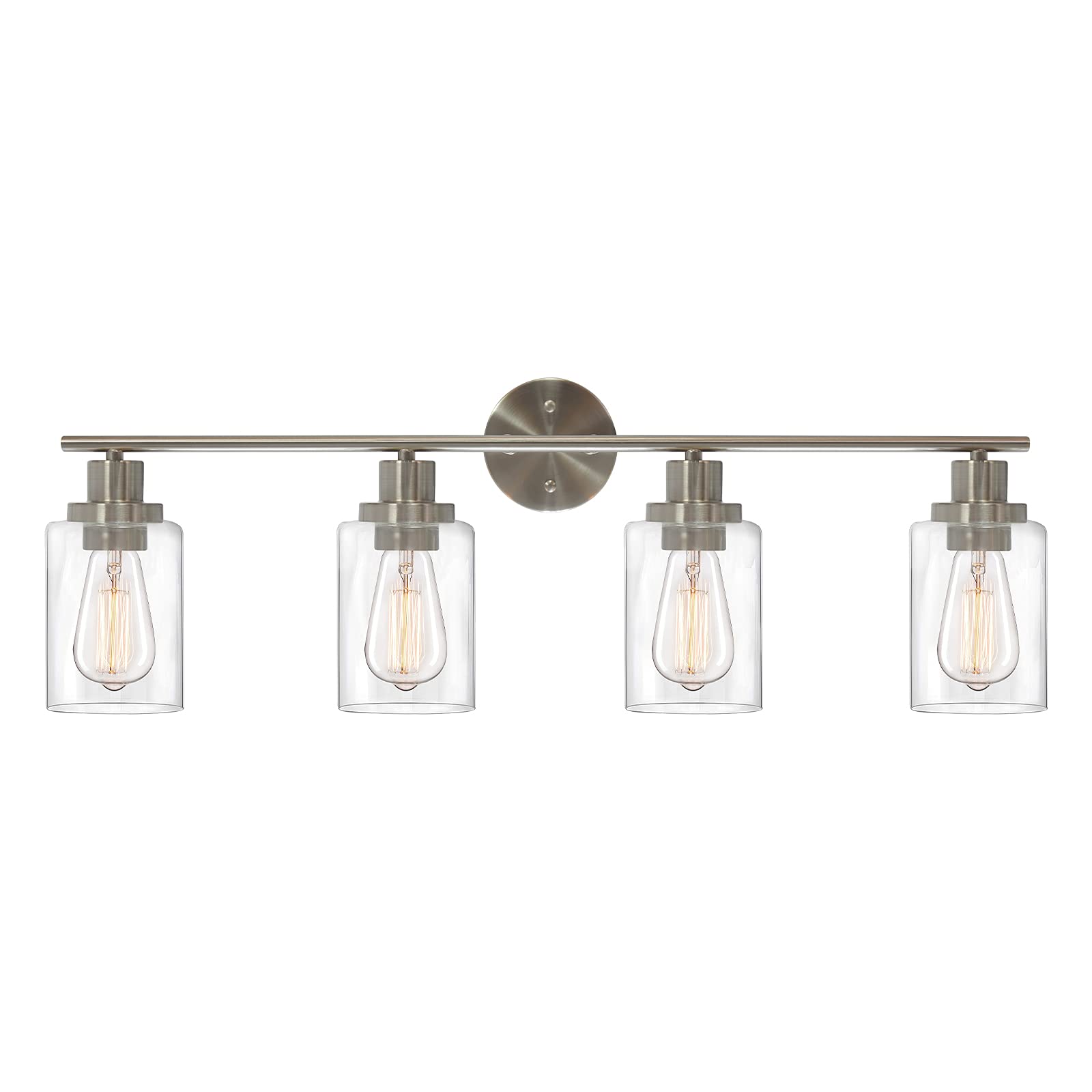 LauxaL Bathroom Lights Brushed Nickel 4 Light Modern Vanity Lighting with Glass Shade, Industrial Vintage Bath Porch Wall Light Fixture Farmhouse Wall Lamp for Kitchen Dining Room Living Room Mirror
