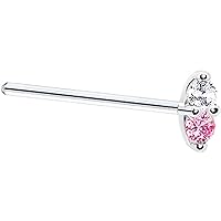 Body Candy Solid 14k White Gold Clear Pink 1.5mm CZ Marquise Straight Fishtail Nose Stud Ring 18 Gauge 17mm