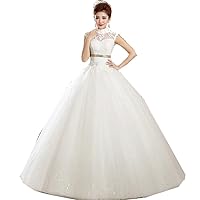 Princess Dress High Sheer Neckline Wedding Dress Bridal Custom Size