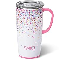 Swig Life 22oz Travel Mug | Insulated Tumbler with Handle and Lid, Cup Holder Friendly, Dishwasher Safe, Stainless Steel, Travel Coffee Cup, Insulated Coffee Mug with Lid and Handle (Confetti)