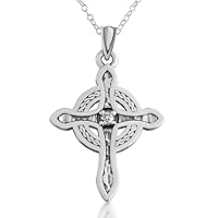 Belcho USA 925 Polished Sterling Silver Celtic Cross with .05 Carat Diamond Pendant Necklace