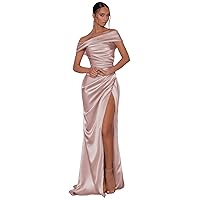 SoDigne Women's Satin Off The Shoulder Bridesmaid Dresses for Women Long Dusty Rose Tight 2024 Formal Evening Party Gown with Slit US16
