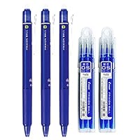 FriXion Ball Knock Retractable Erasable Gel Ink Pens, Extra Fine Point 0.5mm, Blue Ink, 3 Pens & 6 Refills Value Set