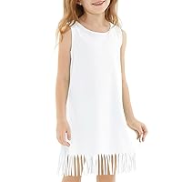 Noomelfish Girls Sleeveless Fringe Dress Cotton Summer Casual Sundress (3-12 Years)