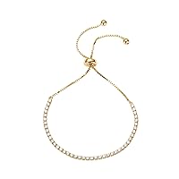 14K Gold Plated Cubic Zirconia Classic Tennis Bracelet for Women | Adjustable Slider