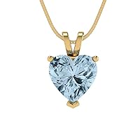 Clara Pucci 2.0 ct Heart Cut Genuine Natural Aquamarine Gem Solitaire Pendant Necklace With 16
