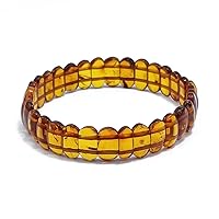 Stretch, Cognac Color Bracelet, Oval Shape Beads, Genuine Baltic Amber.