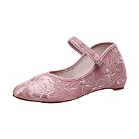 Soft Comfortable Women Jacquard Cotton Pointy Toe Flats Retro Chinese Style Ladies Embroidered Walking Shoes