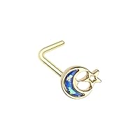 Golden Opal Crescent Moon & Star WildKlass L-Shape Nose Ring