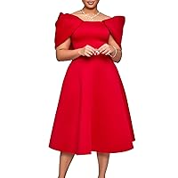 Women's Elegant Evening Gowns Sexy Off Shoulder Cap Sleeves High Waist A-Line Big Swing Party Cocktail Midi Dresses