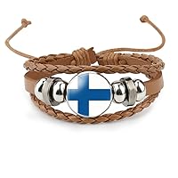 Finland Flag Leather Bracelet - Creative Woven Finland Flag Adjustable Wristband, Women Men Flag Paracord Handmade Braided Bracelet Couple Flag Gifts