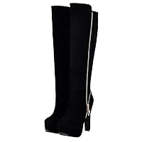Womens Chunky Heel Knee High Platform Boots Zip Up Winter Shoes(black 1,US Size 11.5)