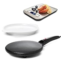 Moss & Stone Electric Crepe Maker With Auto Power Off, Portable Crepe Maker & Non-Stick Dipping Plate, On/Off Switch, Nonstick Coating & Automatic Temperature Control, Bundle With Digital Kitchen Scal