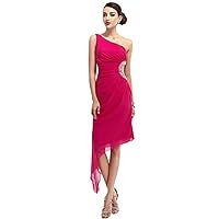 Hot Pink One Shoulder Prom Dress With Beaded Detail And High Low Hemline
