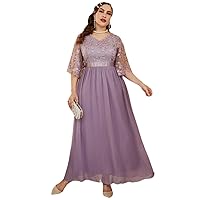 Women Plus Size Maxi Dress Summer V-Neck Embroidery Purple Oversize Long Dress for Party Evening Festival Light Purple 3XL