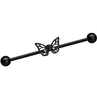 Body Candy Womens 14G Surgical Steel Black Helix Cartilage Earring Skull Butterfly Industrial Barbell 1 1/2