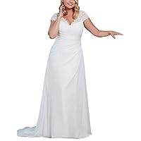 Lace Chiffon Boho Bridal Wedding Gowns Plus Size Cap Sleeve Beach Wedding Dresses