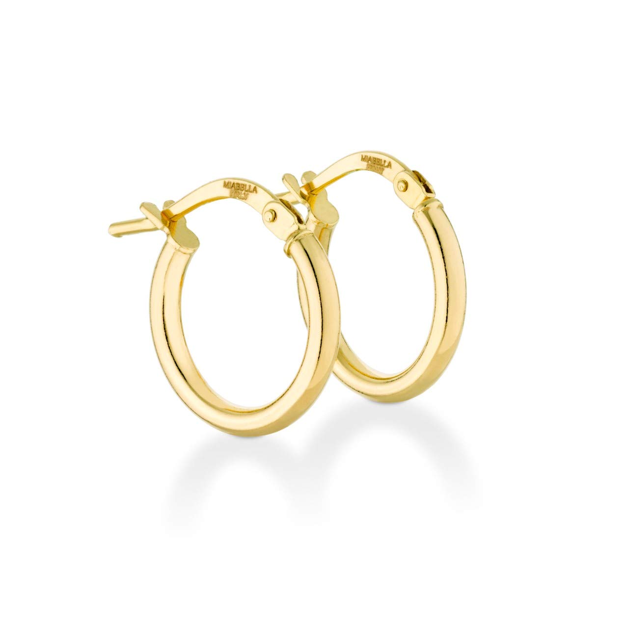Miabella 18K Gold Over Sterling Silver 2mm High Polished Round Tube Hoop Earrings for Women Men Girls Lightweight Earrings Made in Italy