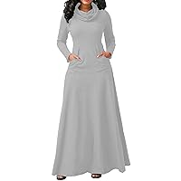 Womens Long Sleeve Loose Plain Maxi Dresss Solid Muffler Neck Long Dresses 2023 Fall Casual Hoodies Dress with Pockets
