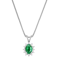 Rylos Necklaces For Women 14K White Gold - May Birthstone Pendant Necklace Emerald 6X4MM Color Stone Gemstone Jewelry For Women Gold Necklace