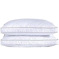 puredown® Goose Feathers and Down Pillow for Sleeping Gusseted Bed Hotel Collection Pillows, Queen, Set of 2