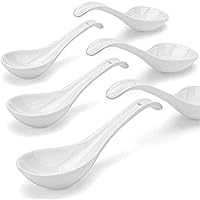 Artena 38 Ounce Soup Bowls with Handles & Bright White 6.75 inch Asian Soup Spoons Set of 6