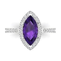 Clara Pucci 2.32ct Marquise Cut Solitaire Halo Natural Amethyst gemstone Proposal Designer Wedding Anniversary Bridal ring 14k White Gold