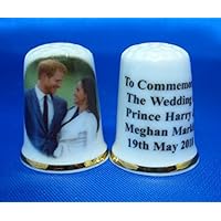 Porcelain China Collectable Thimble - Prince Harry & Meghan Markle Royal Wedding May 2018 - Free Gift Box
