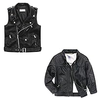 LJYH Boys Leather Jackets New Spring Children Collar Motorcycle Faux Leather Zipper Coats 3/4yrs (100) Children Faux Leather Motorcycle Vests Boys Joker Dress Coats Black 3/4years