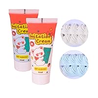2 Pcs 50g/50ml Simulation Imitation Cream Adhesive Gel DIY Fake Whipped Cake Cream Glue for Handmade Phone Case Mirror Jewelry Accessories Decoration with Nozzles (White+Blue)