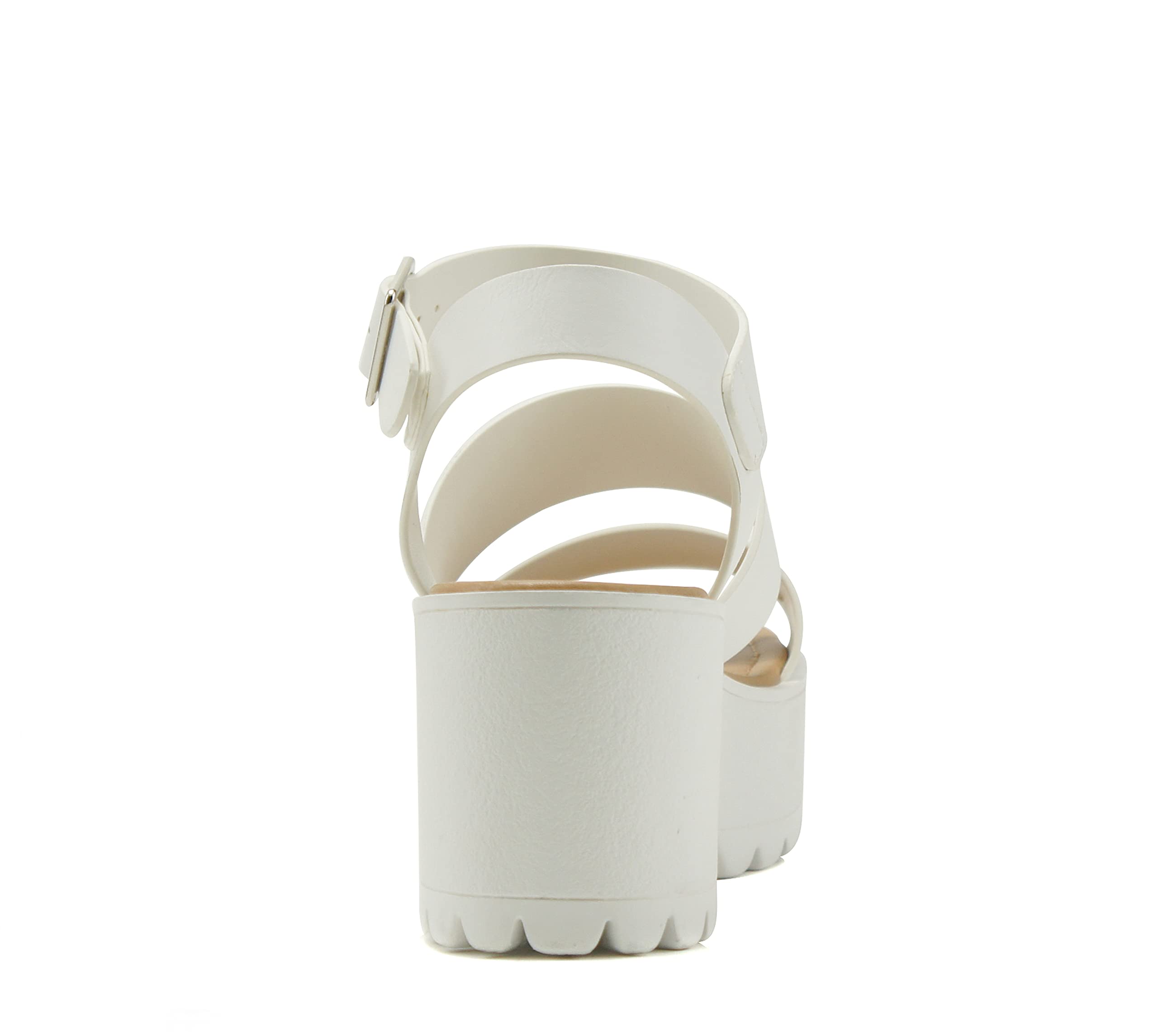 Soda ACCOUNT ~ Women Open Toe Two Bands Lug sole Fashion Block Heel Sandals with Adjustable Ankle Strap