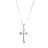 Dazzlingrock Collection 0.10 Carat (ctw) Round White Diamond Ladies Cross Pendant 1/10 CT (Silver Chain Included), Sterling Silver