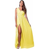 Long Chiffon Bridesmaid Dresses with Pockets A-Line Pleated Slit Party Gowns for Women