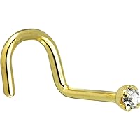 Body Candy Solid 14k Yellow Gold 2mm (0.030 cttw) Genuine Diamond Right Nose Stud Screw 18 Gauge 1/4