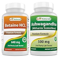 Best Naturals Betaine HCL 648 mg & Ashwagandha Extract 500 Mg
