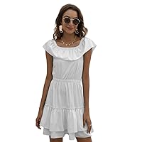 Exclusive Chic Women Maxi Dress Slash Neck Off The Shoulder Ruffle Elastic Bohemia Summer Mini Dress