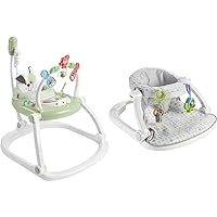Fisher-Price Baby Bouncer SpaceSaver Jumperoo Activity Center with Lights Sounds and Folding Frame, Puppy Perfection and Portable Baby Chair Sit-Me-Up Floor Seat with Toys & Machine Washable Seat Pad