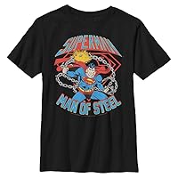 Warner Brothers Superman Chain Break Boy's Solid Crew Tee, Black, Youth X-Large
