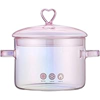ERINGOGO Pink Glass Stockpot with Lid, 50oz/ 1500ml Glass Saucepan Heat Resistant Borosilicate Cute Stovetop Pot Simmer Pot with Lid for Soup, Milk, Baby Food, Noodles