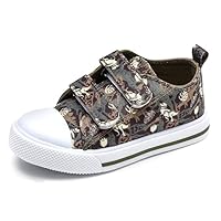 Toddler Boys Girls Slip On Canvas Sneakers Cartoon Dinasour Printed Little Kid Unisex Adjustable Strap Walking Shoes Lazy Shoes with Hook and Loops