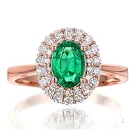 2 Carat Emerald and Diamond Halo Engagement Ring in Rose Gold