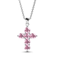 Pink Tourmaline Cross Pendant 0.99 ctw 14K Gold. Included 18 inches 14K Gold Chain.