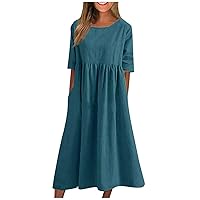 Women's Sun Dresses Summer Casual Solid Color Round Neck Half Sleeve Casual Long Dress Dresses for 2023, S-5XL