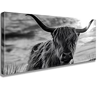Highland Cow Bathroom Wall Art Prints Vintage Black and White Rustic Style Cute Cow Canvas Art Poster Farmhouse Decoration (D)