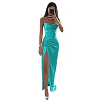 Stretch Satin Bridesmaid Dresses with Slit Long Mermaid Prom Dress Formal Ruched Evening Gown KY010