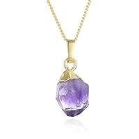 1pc Authentic Sterling Silver Small Tiny Raw Amethyst Citrine Gemstone Necklace 18 inch Healing Crystal Chakras Stone Hypoallergenic Nickel Free Fine Women Jewelry