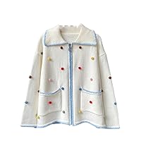Thickened Warm Women Winter Knitting Coat Colorful Dot Down Collar Sleeve Female Sweater Cardigan Daily Wear