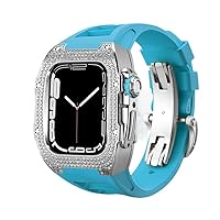 KANUZ Diamond DIY Mod Kit For Apple Watch Series 8 7 45mm Luxury Stainless Steel Mod Kit For iWatch 44mm Rubber Band (Color : 28mm, Size : 44mm)
